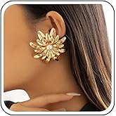 Andelaisi Boho Exaggerated Flower Earrings Vintage Flower Pearl Earrings Gold Metal Flower Earrings Chunky Flower Statement Earrings Large Flower Floral Charm Earrings Jewelry for Women