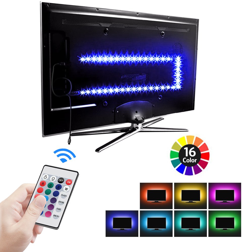 KUD LED Strip Lights, 6.56FT RGB Flexible 60 LEDs Multi Color USB TV Backlight with IR Controller 24Keys Remote for in 40-60 HDTV, Computer, Background Lighting