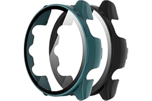 Suoman 2-Pack for Garmin Forerunner 265 Case, High Definition Clear Tempered Glass Screen Protector, Full Coverage Durable PC Hard Protective Cover Bumper (Black+Green)