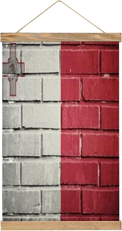 Amazon Co Jp レンガの壁にマルタの旗 リネンキャンバスハンギングポスター壁アート絵画家の装飾タペストリー寝室のリビングルームオフィス52x33 54cm ホーム キッチン