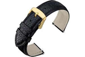 ANNEFIT Watch Band 18mm, Quick Release Textured Padded Leather Straps with Gold Buckle for Men and Women (Black)
