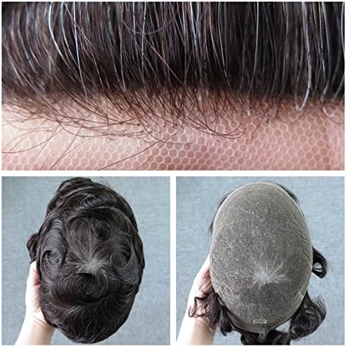 All French Lace Natural Hairline Mens Toupee Wig Hair Replacement System for Men Grey Hairpieces Toupee Unit