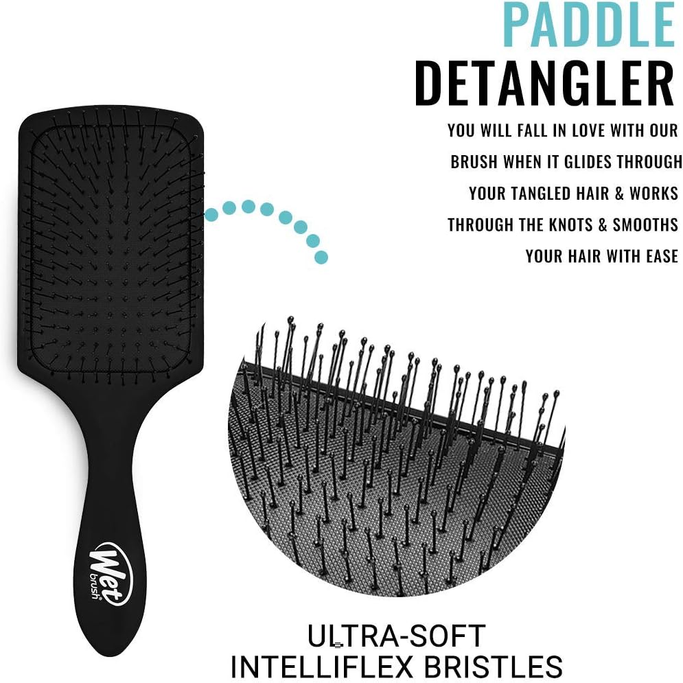Wet Brush Paddle Detangler Hair Brush Black with Soft Bristles, Perfect Hair Brush for Men Women and Kids - Image 3