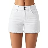 roswear Women's High Waisted Stretchy Frayed Hem Summer Denim Jean Shorts