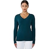 JENNIE LIU Women's 100% Pure Cashmere Long Sleeve Ava V Neck Pullover Sweater