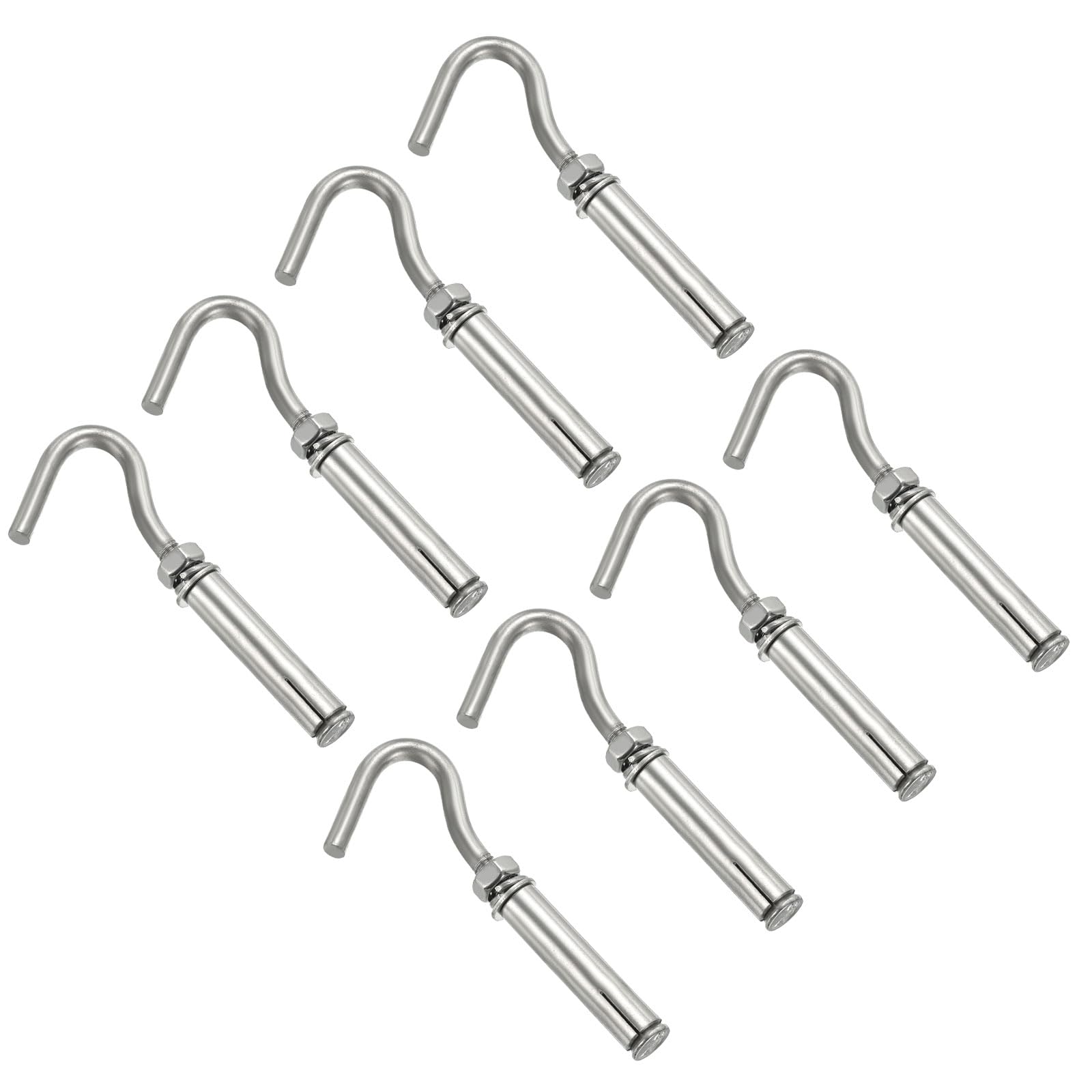 PATIKIL Expansion Hook M6 8 Pack 304 Stainless Steel Concrete Wall Hook Screw Open Cup Hook for Concrete Brick Stone Ceiling Hanging Silver