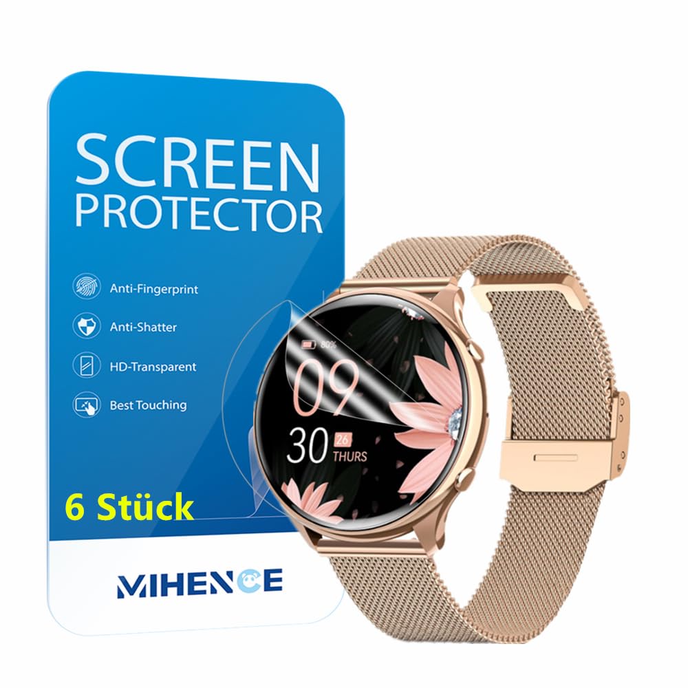 MIHENCE Screen Protector for RUXINGX/Fitonme/AIMIUVEI/Elfofle G37 Smartwatch, TPU HD Screen Protector (Pack of 6) Compatible with 1.39 Inch Screen