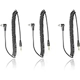 Foto&Tech 3.5 mm to Male Flash PC Sync Cable 14-Inch Coiled Cord with Screw Lock Suitable for Nikon, Canon, and most DSLR cameras Pocketwizard Miniphone PC1 (3 PCS)