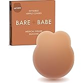 Bare Babe Nipple Covers with Lift - Reusable Sticky Bra Push Up - Waterproof Nipple Pasties Strapless Bras for Women 4 Shades