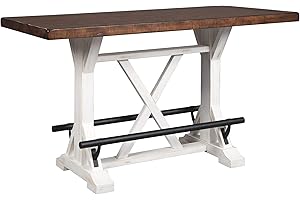 Signature Design by Ashley Valebeck 36″ Counter-Height Rustic Farmhouse Dining Table Two-Tone Kitchen Table – Brown/White