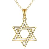 DOVRAN 14K Solid Gold Star of David Necklace White Opal Jewish Star Pendant Real Gold Jewelry Gifts for Women