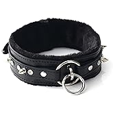 JOYMIN Black Choker Necklace for Women, Handmade PU Leather Gothic Collar with Crystal Rivets Soft Inner Fur Comfortable Punk Necklace