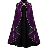 AGCOAH Women Medieval Cloak Adult Renaissance Victorian Deluxe Stand Collar Velvet Gold Trim Cape Halloween Cosplay