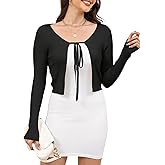 Cardigan Sweaters for Women - Shrug Sweaters Lightweight Cropped Cardigan Tie Front Long Sleeve Rib Knit Bolero