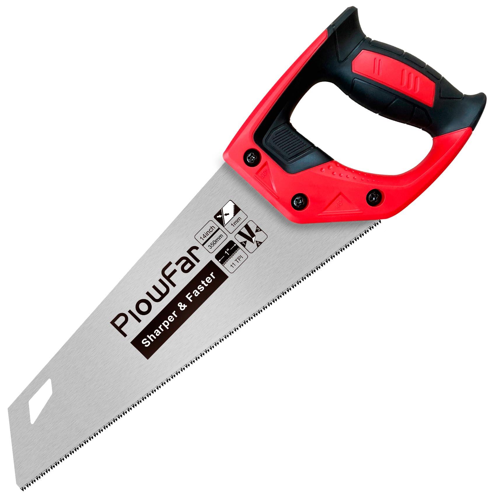 PLOWFAR 350mm Universal Hand Saw 11 TPI Fine Cut Wood Saw 14 inch for Woodworking, Red