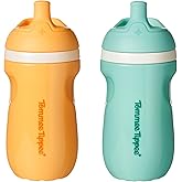 Tommee Tippee Insulated 9oz Sporty Spout Toddler Water Bottle, No Spill, Sippy Cups for Toddlers 1-3, Two-Piece Valve Helps Stop Spills, Light Blue & Orange, BPA Free, Pack of 2