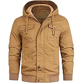 HOOD CREW Men’s Casual Winter Jackets Thick Cotton Warm Fleece Lined Coats Multi Pockets Cargo Work Jacket with Hood