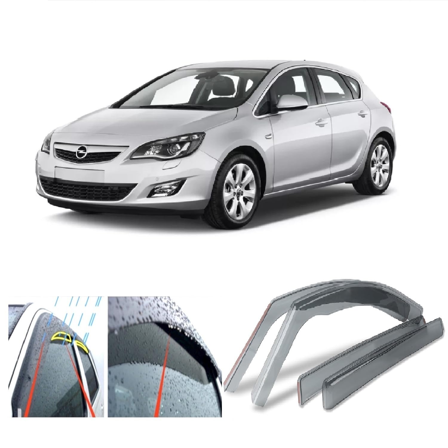 4x Wind Deflectors Compatible with Vauxhall Astra J Hatchback 5-door 2009 2010 2011 2012 2013 2014 2015 Acrylic Glass PMMA Door Window In-Channel Visors Rain Snow Sun Weather Shields Guards