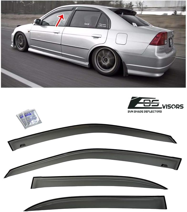 Amazon Com Extreme Online Store Replacement For 2001 2005 Honda Civic Sedan Eos Visors Jdm Tape On Smoke Tinted Side Window Visors Rain Guard Deflectors Dwv Hc0105 4dr Oe Automotive