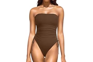 Yonique Women Strapless One Piece Swimsuit Tummy Control Bandeau Bathing Suit Cheeky Swimwear