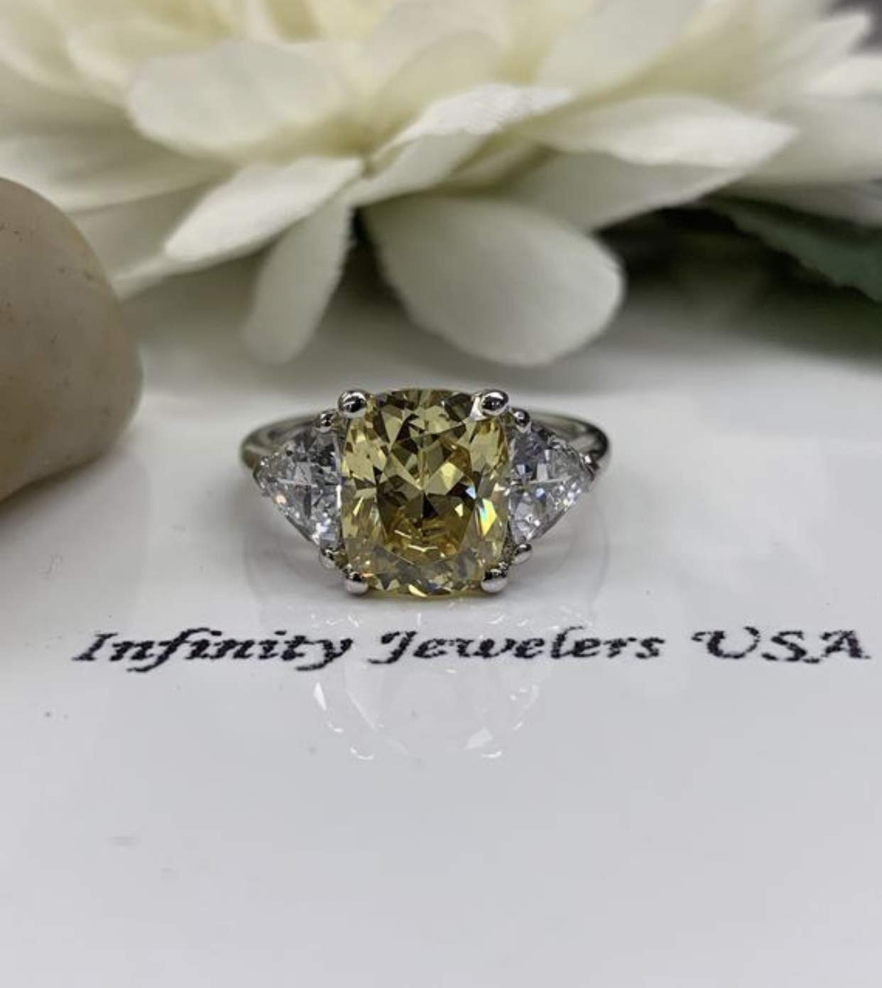 Amazon Com Canary Yellow Elongated Cushion Cut Engagement Ring