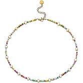 FANZE Baroque Pearl Choker Necklace for Women, Natural Real Ivory Freshwater Cultured Pearl Colorful Irregular Turquoise Colorful Gemstone Crystal Beads, Boho Charms Elegant Statement Jewelry Gifts