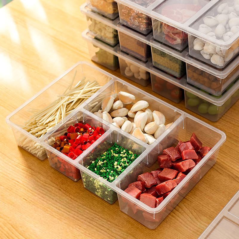 Photo 1 of Haawooky 2 Pack Divided Veggie Tray with Lid,5 Compartment Serving Tray with Dividers,Plastic Food Storage Containers for Travel Fruit,Vegetable,Salad