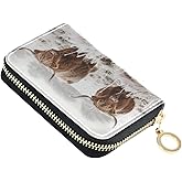 Sletend RFID Credit Card Holder Scottish Highland Cow Leather With Zipper Card Case Wallet for Women Girls