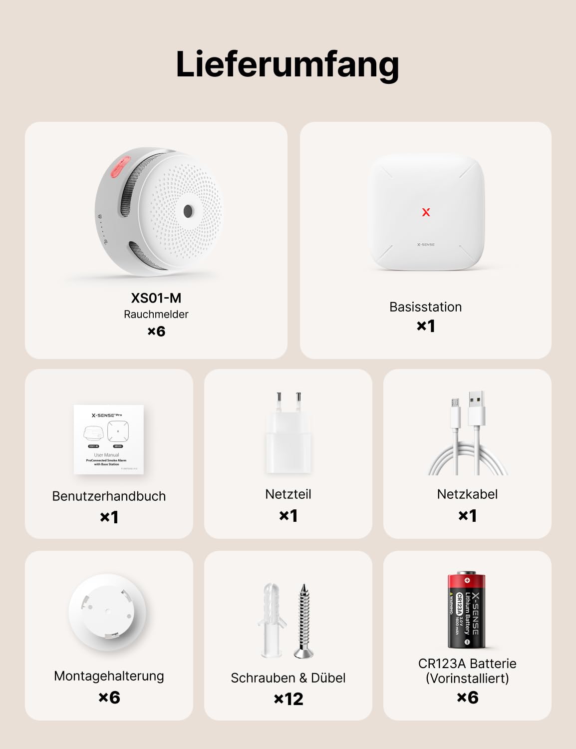 X-Sense Smart Rauchmelder XS01-M mit SBS50 Basisstation, Zertifiziert nach EN 14604, vernetzbare Funkrauchmelder mit WLAN, kompatibel mit der X-Sense Home Security App, weiß, FS61, 6 Stück 9
