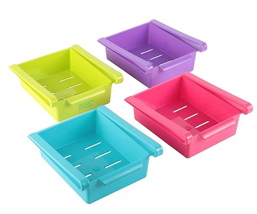 FLIPZON 4 Pcs Fridge Space Saver Organizer Slide Multipurpose Refrigerator Storage Rack, Small