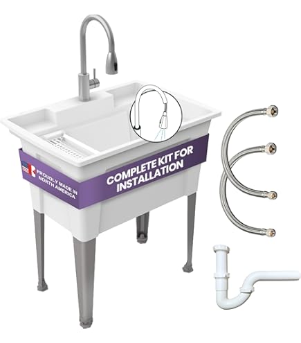 White Utility Sink Laundry Tub For Washing Room, Basement,Garage Wash