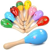 Islmlisa Mini Wooden Maracas for Kids, Wooden Fiesta Maracas Assorted Color and Design,Pack of 6 (Random Color Pattern)