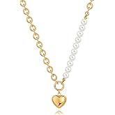 18k Gold Plated Chain Link Necklace for Women, Baroque Pearl/Compass Pendant Necklace