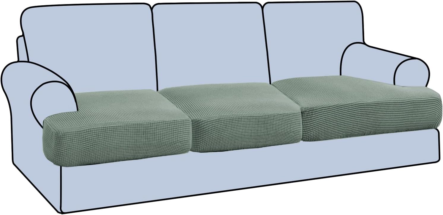 Slipcovers - H.VERSAILTEX Stretch 3 Piece T Cushion Sofa Slipcovers Individually Sofa Cushion Covers for 3 Cushion Couch Sofa Seat Cushion Covers with Elastic Bands Featuring Thicker Jacquard Fabric, Sage