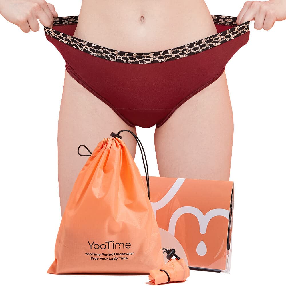 YooTime Period Underwear for Women, Leopard Hipster Stretchy Microfiber Period Panties Heavy Flow with Storage Bag Red 1Pack/XL
