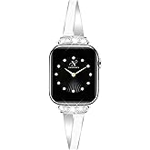Newlibery Silver Slim Watch Band for Women Compatible with Apple Watch 42(S3/2/1)/44/45/46/49mm Designer Bling Dressy Bracelet Adjustable Metal Strap for iWatch Series 11/10/9/8/7/6/5/4/SE 3/2/1/Ultra
