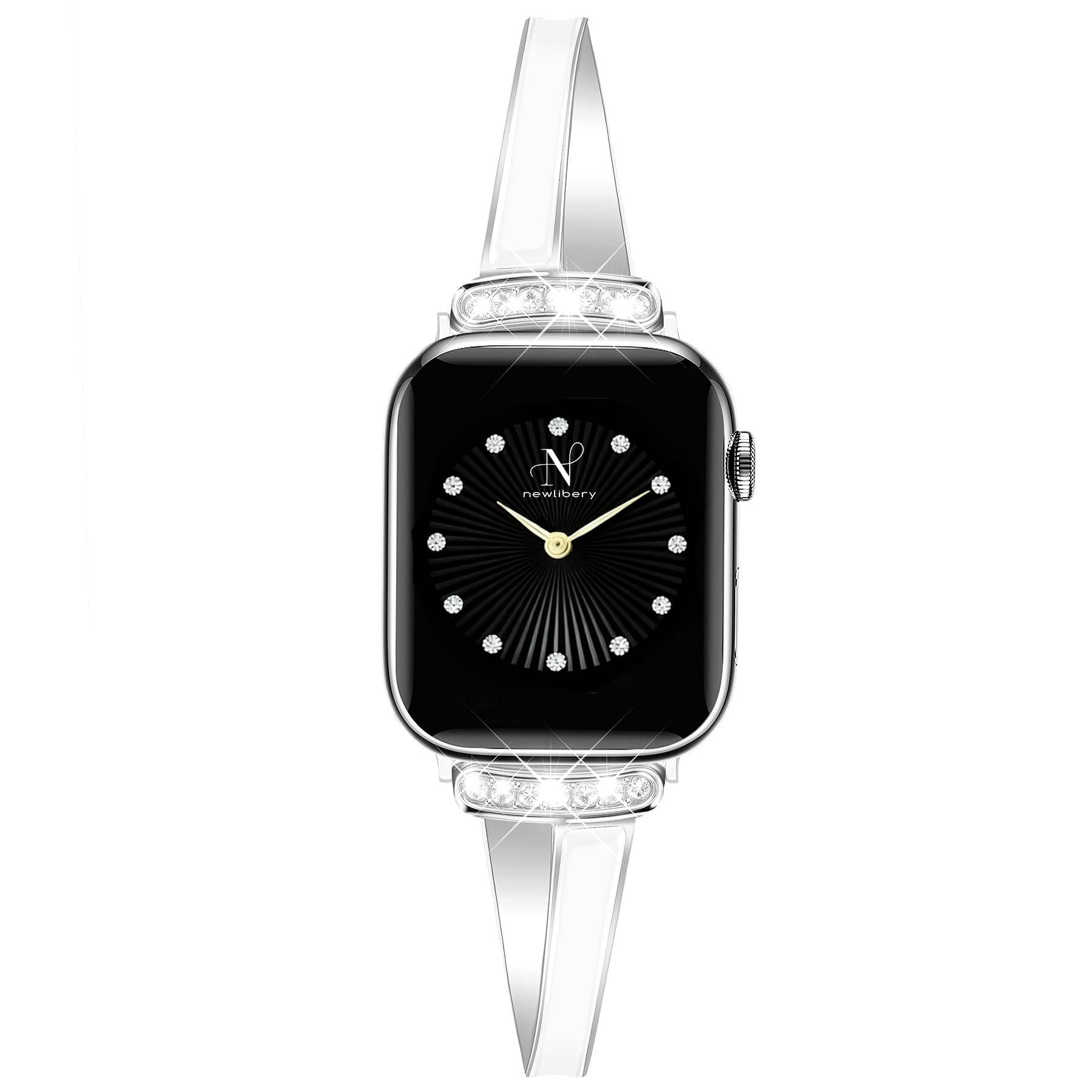 Newlibery Silver Slim Band for Women Compatible with Apple Watch 38mm 40mm 41mm 42mm(S10/11) Designer Bling Jewelry Dressy Bracelet Adjustable Metal Strap for iWatch Series 11/10/9/8/7/6/5/4/SE 3/2/1