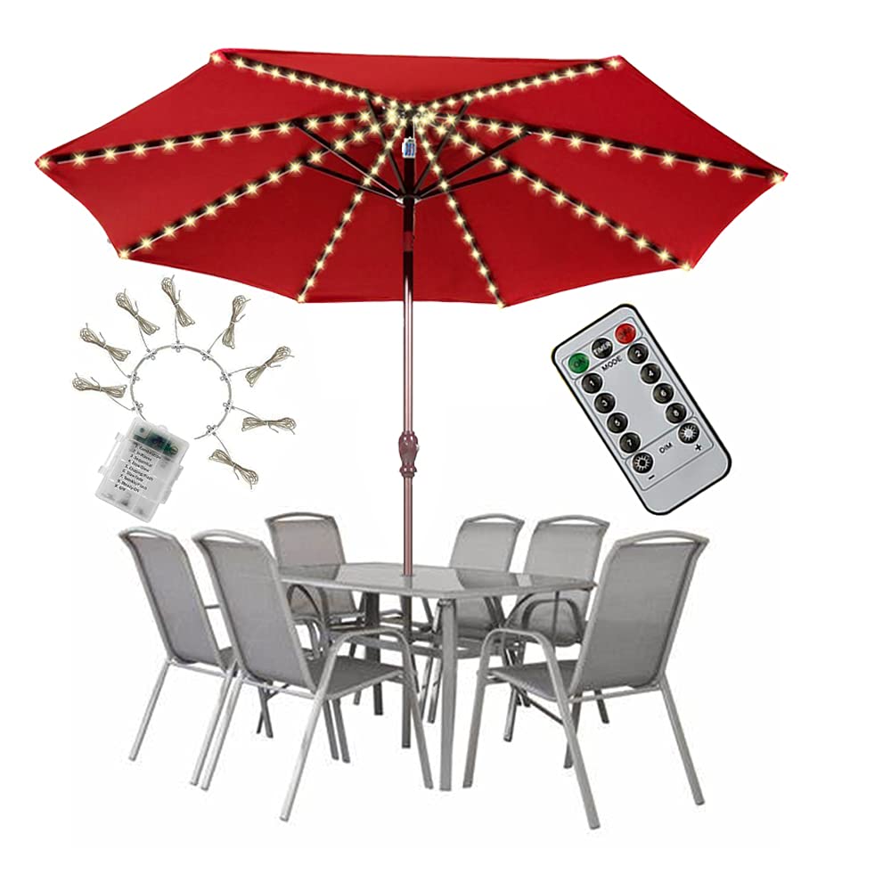 Photo 1 of PULIVIA Umbrella Lights Patio Outdoor Strings Lights with 104 LEDs 8 Lighting Modes Remote Control, Battery Operated Waterproof 2025 Upgraded, Warm White Battery not Included