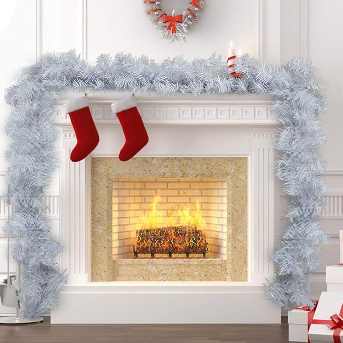 78Henstridge 9FT/2.7M White Christmas Garland Decorations for Stairs