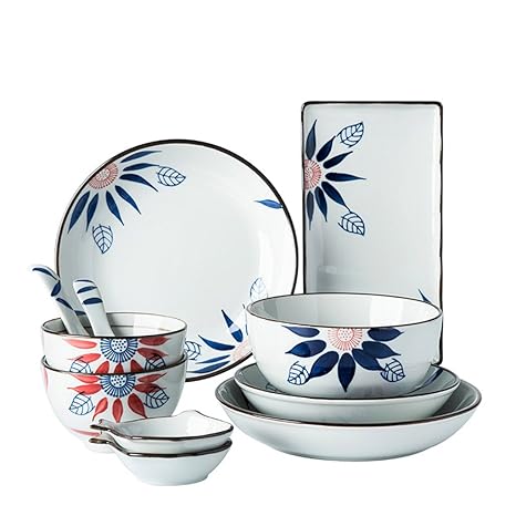 SX-ZZJ Cuencos de Sopa Vajilla de Cerámica 11 Piezas Juegos de Cubiertos Platos Platos