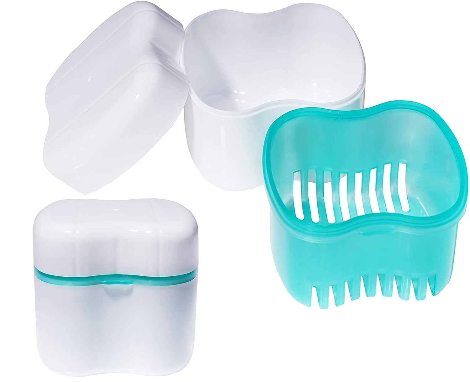 Denture Case, Denture Cups Bath, Toothbrush with hard denture, Dentures Container with Basket Denture Holder for Travel, Mouth Guard Night Gum Retainer Container (Green) : Beauty
