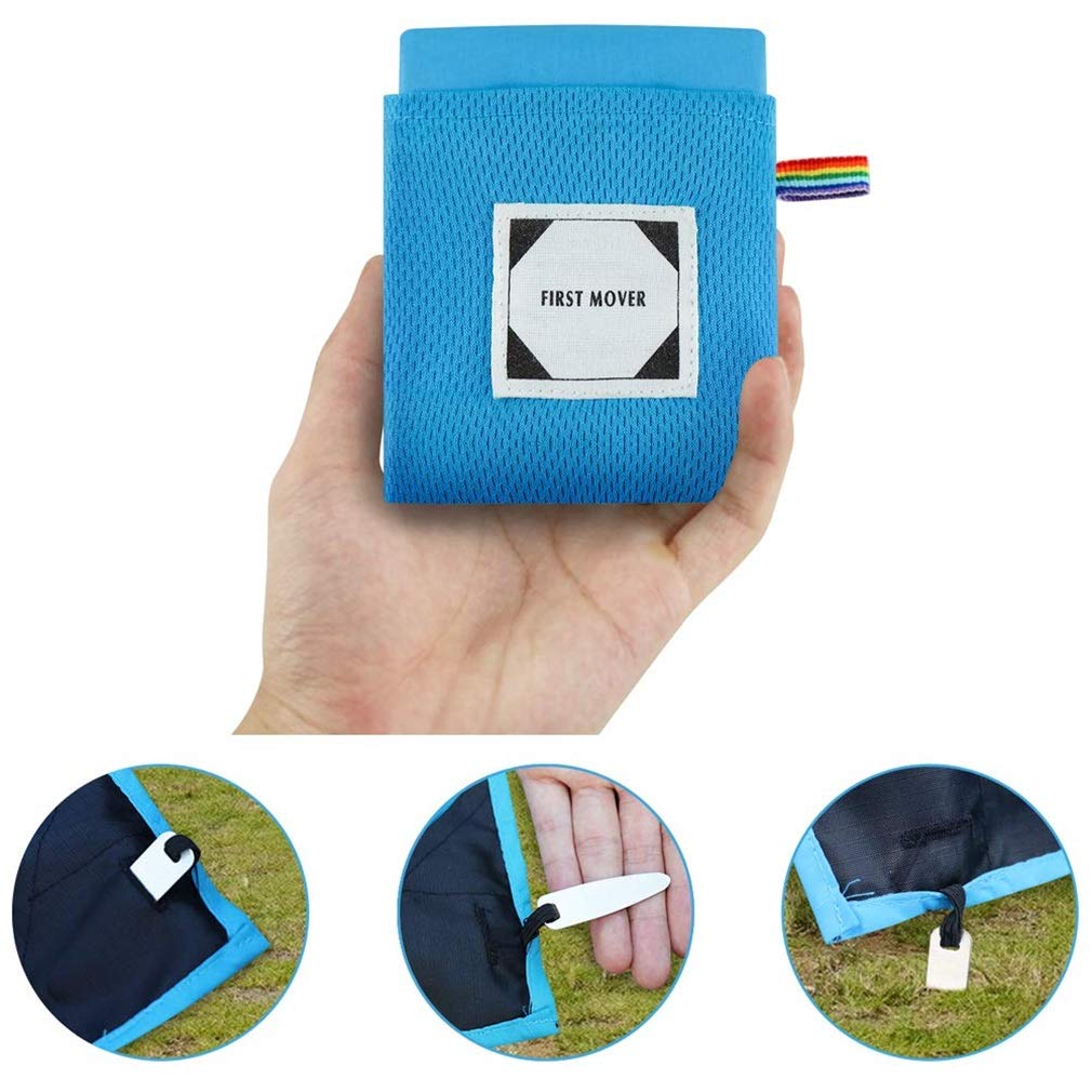 X-Labor Ultralight Mini Picnic Blanket Beach Blanket Waterproof Sand-Resistant Heat Insulated Compact Nylon Portable Camping Mat Pocket Blanket Blue 110 x 150 cm
