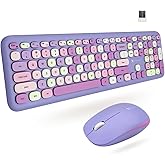X9 Purple Wireless Keyboard and Mouse Combo - 2.4G Full Size Colorful Keyboard and Mouse Wireless - Cute and Aesthetic Retro Typewriter Combo for PC Computer Desktop and Laptop.