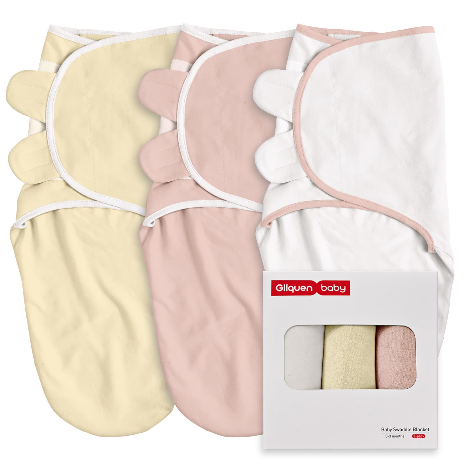GLLQUEN BABY Baby Swaddle Wraps for 0-3 Months Newborn,Oeko-tex100,100% Breathable Organic Cotton Fabric Swadding Blankets,3 Pack (Peachy Pink)