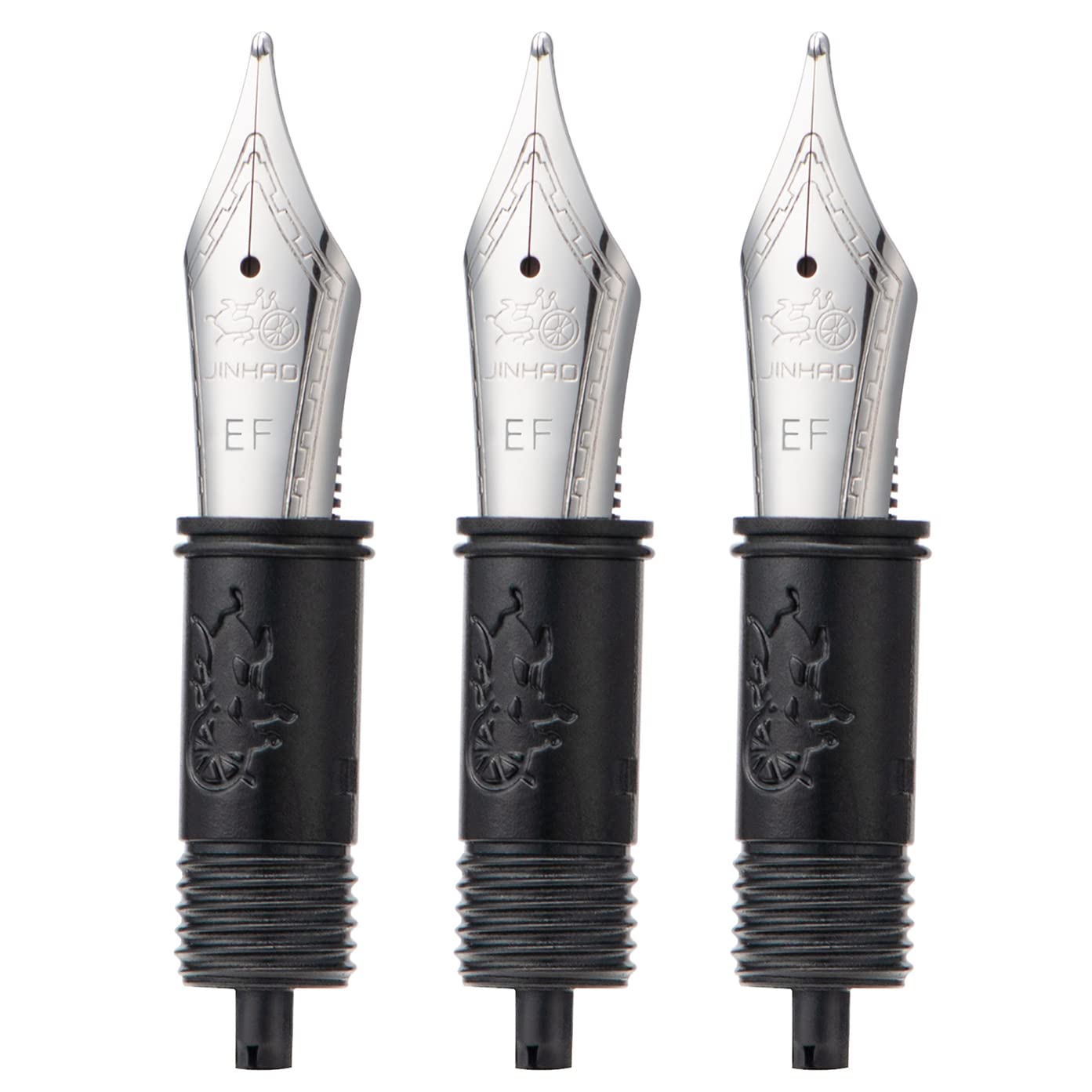 Set of 3 Jinhao 100 Fountain Pen Nibs with Black Section Feed (EF, F and M) Silver Trim-Compatible with Jinhao 100, X350, X850, 9036, 9065, 9016