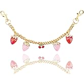 Mikovivi Cherry Keychain, Strawberry Gold Bags Chain Cherry Bag Charm Keychain Cute Decorative Pendant for Women Bag Key Purse Accessories