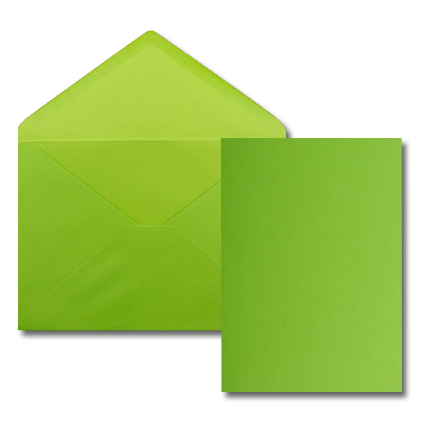 Set of 25 Cards with Envelopes - DIN A5 Single Cards, Light Green, 14.8 x 21 cm with DIN C5 Envelopes, Light Green, 15.4 x 22 cm - Wet Adhesive