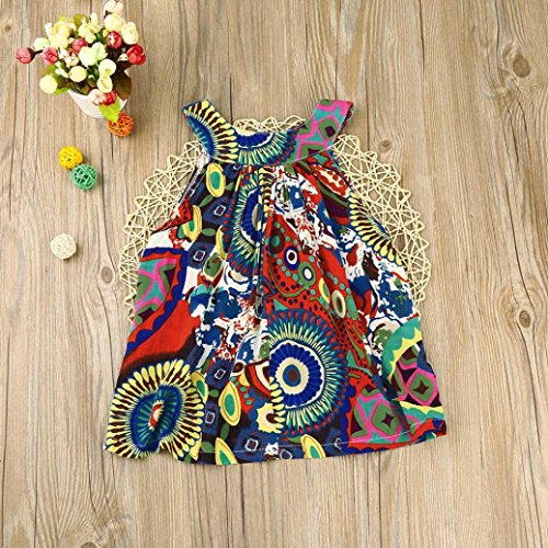 Wesracia Toddler Baby Kids Girls Dress Flower Bohemian Sleeveless Princess Dress Beach Summer Dress Clothes (6T, Red)