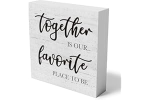 MMIISHE Together Is Our Favorite Place to Be Wooden Box Sign Decorative Inspirational Love Quote Wood Box Sign Home Decor Rustic Square Decor Sign for Shelf 5 x 5 Inches