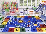 Ottomanson Jenny Collection Blue Base with Multi Colors Kids Children's Educational Our Solar System Design Area Classroom Rugs, Light Blue, 5' x 6'6